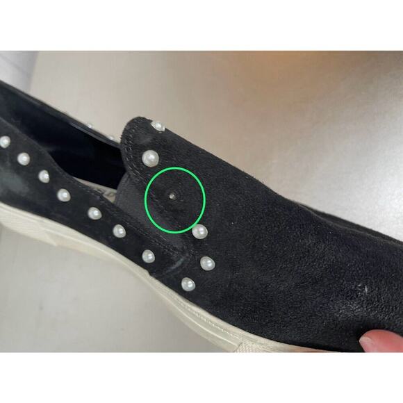 Karl Lagerfeld Paris Amory Suede Leather Black Pearl Slip On Shoes Size 10 - Picture 3 of 7